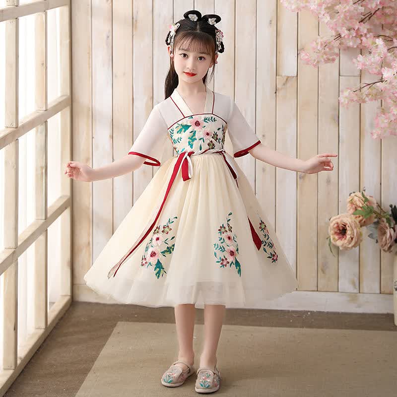 楚歌质优品女童连衣裙夏装网红2022新款洋气儿童装裙子小女孩夏季公主裙汉服 香槟色【加发饰 眉心贴】 130使用感如何?