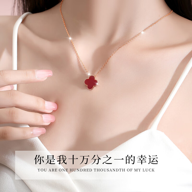 纪梵哲轻奢四叶草项链女士2025新款吊坠手链珠宝表白生日礼物送女友老婆 幸运四叶草红玛瑙项链