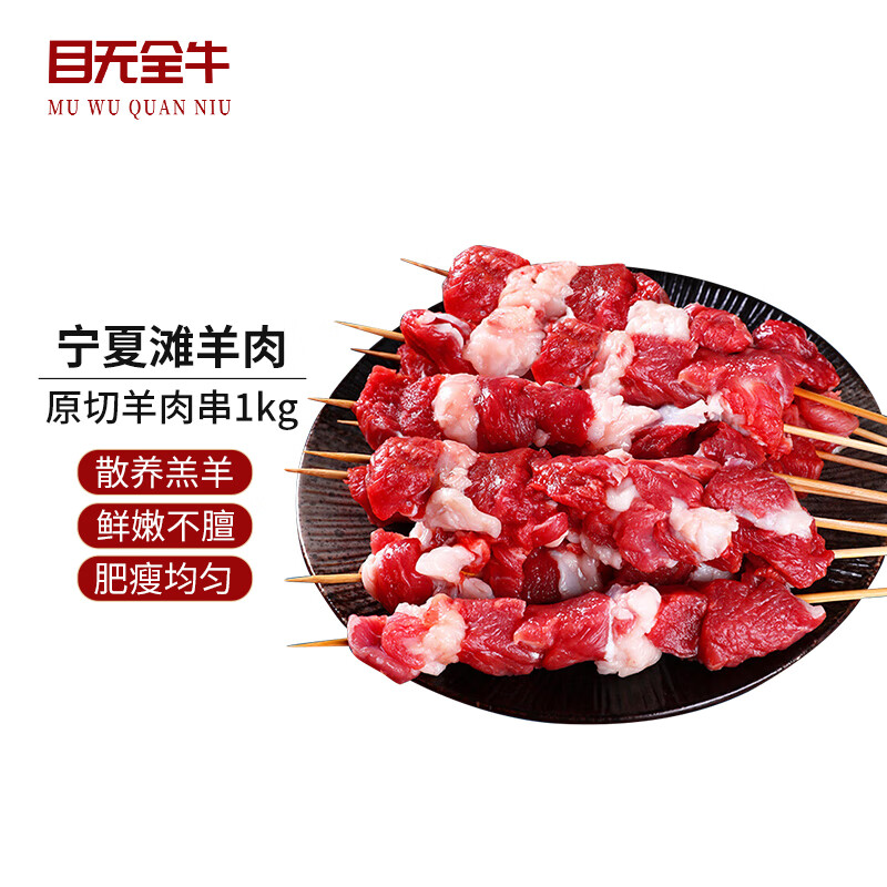 目无全牛宁夏滩羊羊肉串1000g 鲜冻烤肉串烧烤食材