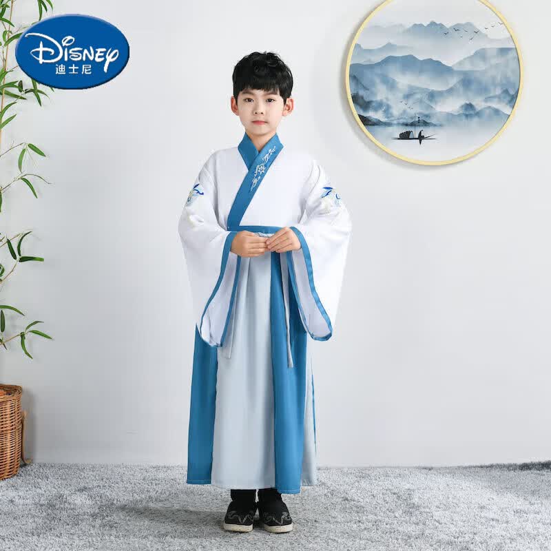 迪士尼（Disney）六一儿童汉服男童女童国学服襦裙书童服装春夏中国风三字经演出服 白+蓝广袖男 110属于什么档次？