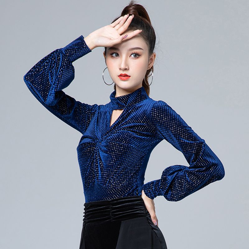 妙倩新款拉丁舞 上衣长袖加绒成人女摩登舞交谊舞练功舞蹈演出服跳舞
