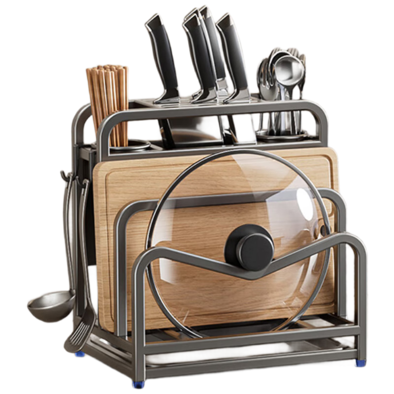 维简（Vilscijon）刀架不锈钢厨房置物架一体台面锅盖菜板砧板刀具收纳架子 枪灰色