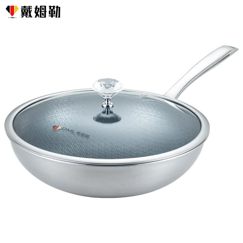 戴姆勒5d镭射钻石炒锅316l不锈钢锅不粘锅家用炒菜锅少油烟32cm 烟32