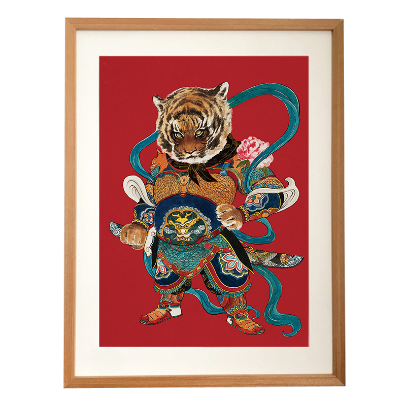 2020虎年装饰画 老虎 一二山皇小小虎门神十二生肖虎年水墨年画客厅