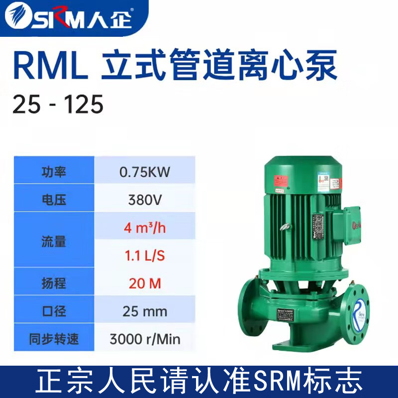 上企奉泉人民水泵上海人民IRG立式管道離心泵380V工業(yè)暖氣熱水循環(huán)增壓臥式管道泵 25-125-0點75KW4噸20米