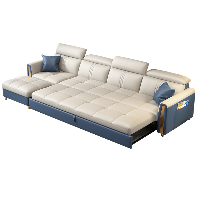 奥左 沙发床真皮两用小户型意式轻奢多功能可折叠储物客厅家具 四人位+脚踏【带沙发床功能】 标准款【进口纳帕皮+轻奢镀金扶手+出口海绵座包】