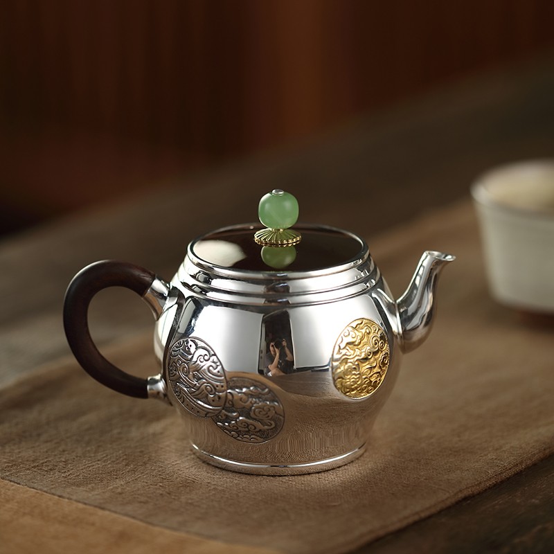 haomingtian 银壶 纯银999泡茶壶纯手工小银壶 茶壶泡茶家用如意冲