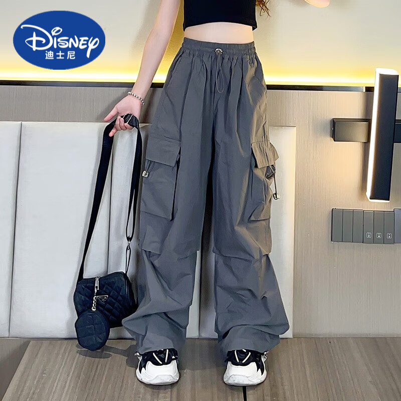 迪士尼（Disney）爵士舞服装夏款练功套装少儿hiphop街舞潮服表演秋多巴胺女童穿搭 灰色工装裤 160cm(160cm)