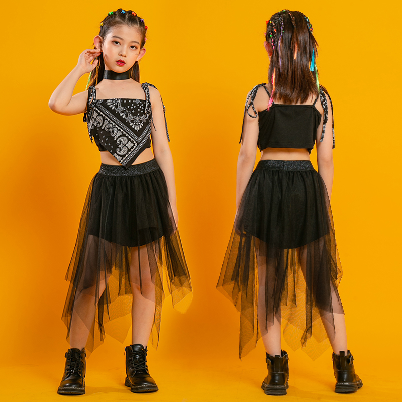 女童爵士舞演出服装儿童街舞套装jazz露脐模特走秀表演服潮装六一儿童