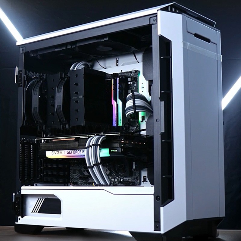 追风者(PHANTEKS) P600S冰河白 钢化玻璃侧透主动降噪电脑机箱(竖装GPU/支持360水冷/3080Ti显卡/3x风扇)