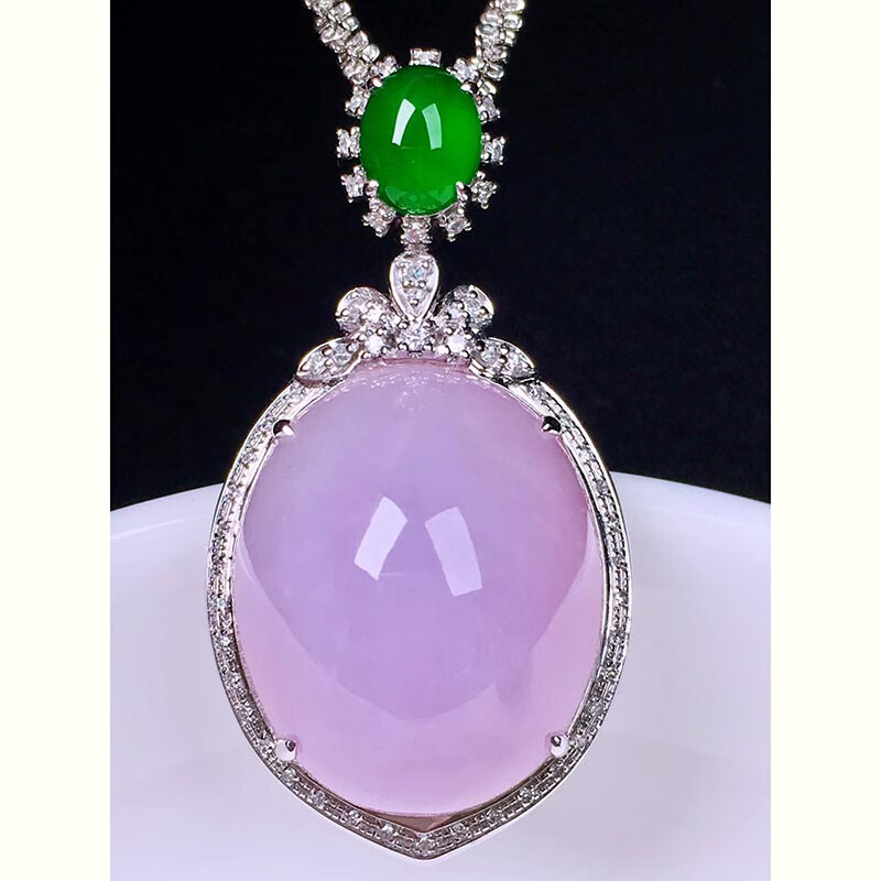 慈心缘 冰紫鸽子蛋吊坠 18k金镶钻缅甸a货翡翠挂件女士首饰36/19/14.