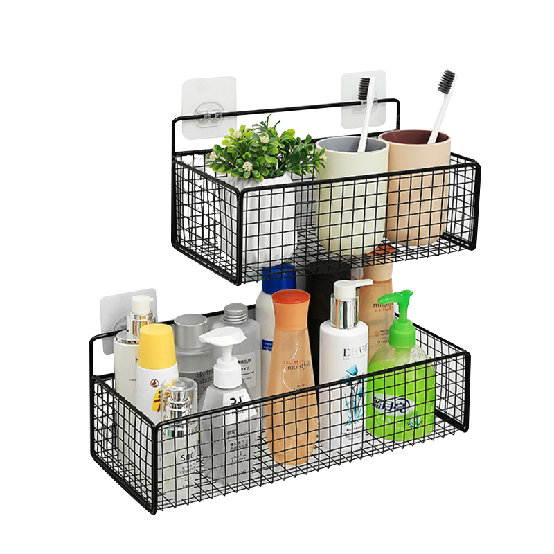 优勤卫生间置物架浴室壁挂免打孔收纳架厨房厕所洗手间挂篮化妆品置物架 双层