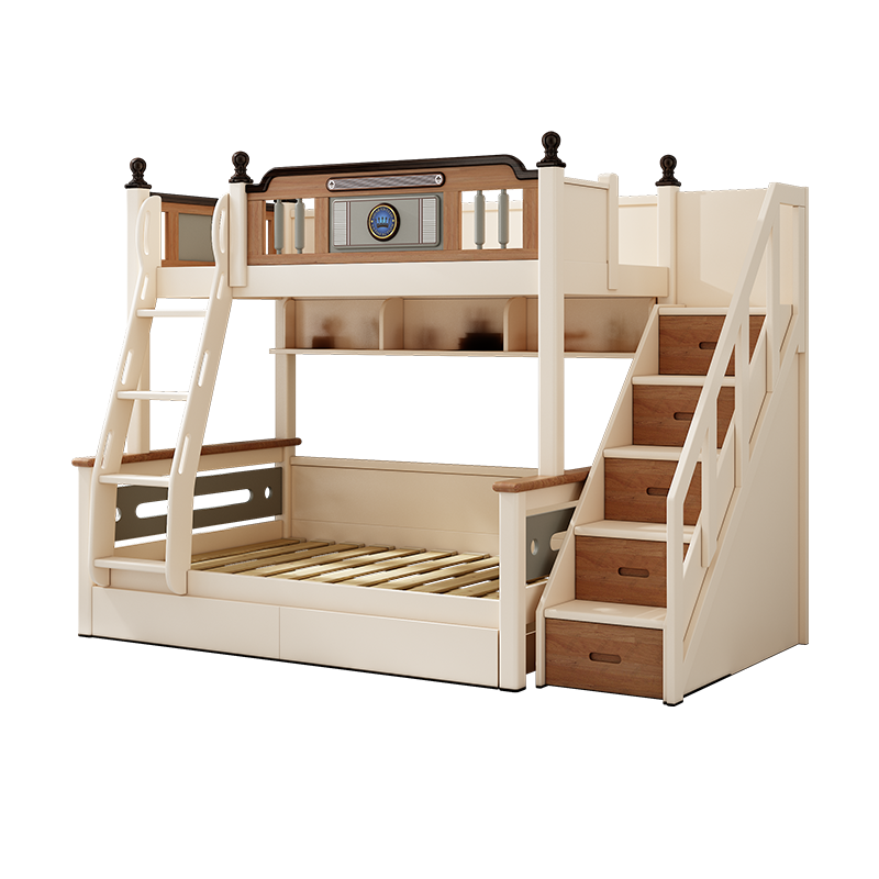 A家 儿童双层全实木床上下两层子母床高低床上下铺木床男孩女孩全套实木床FAA8208 1.2*2.0米 爬梯款