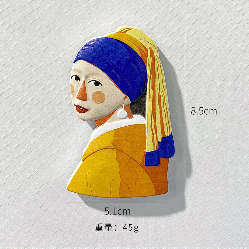 创意可爱磁性冰箱贴3d立体树脂家居装饰磁吸贴 戴珍珠耳环的少女5
