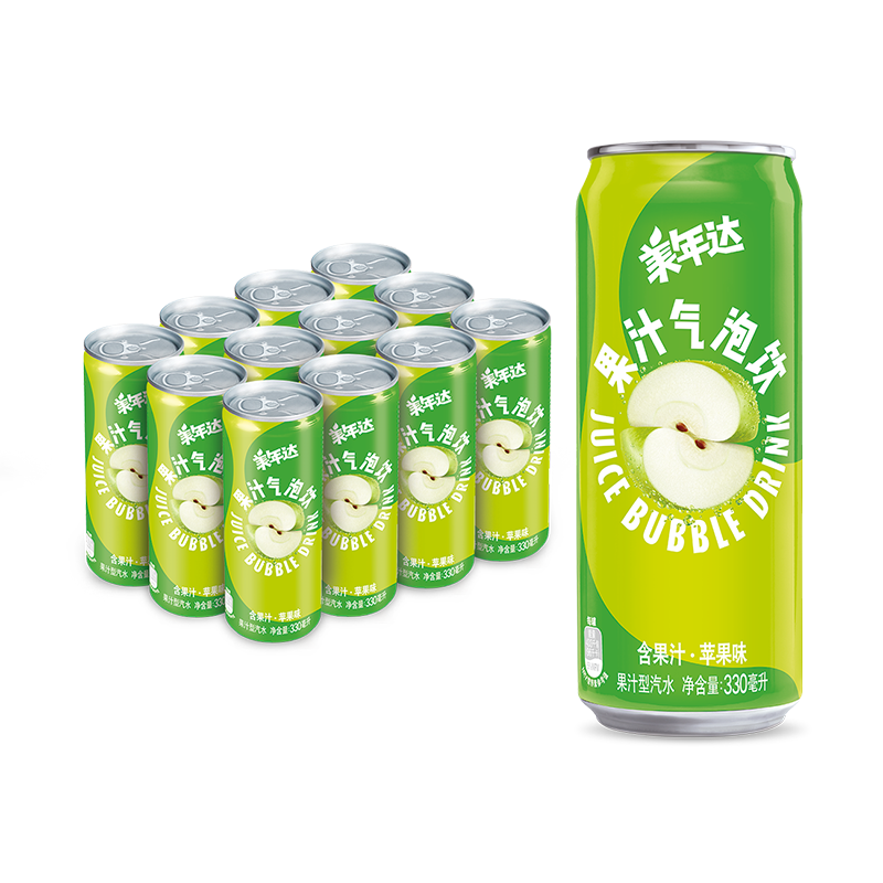 拍2件 美年达 mirinda 苹果味 果汁气泡饮 碳酸饮料 可乐汽水 细长罐