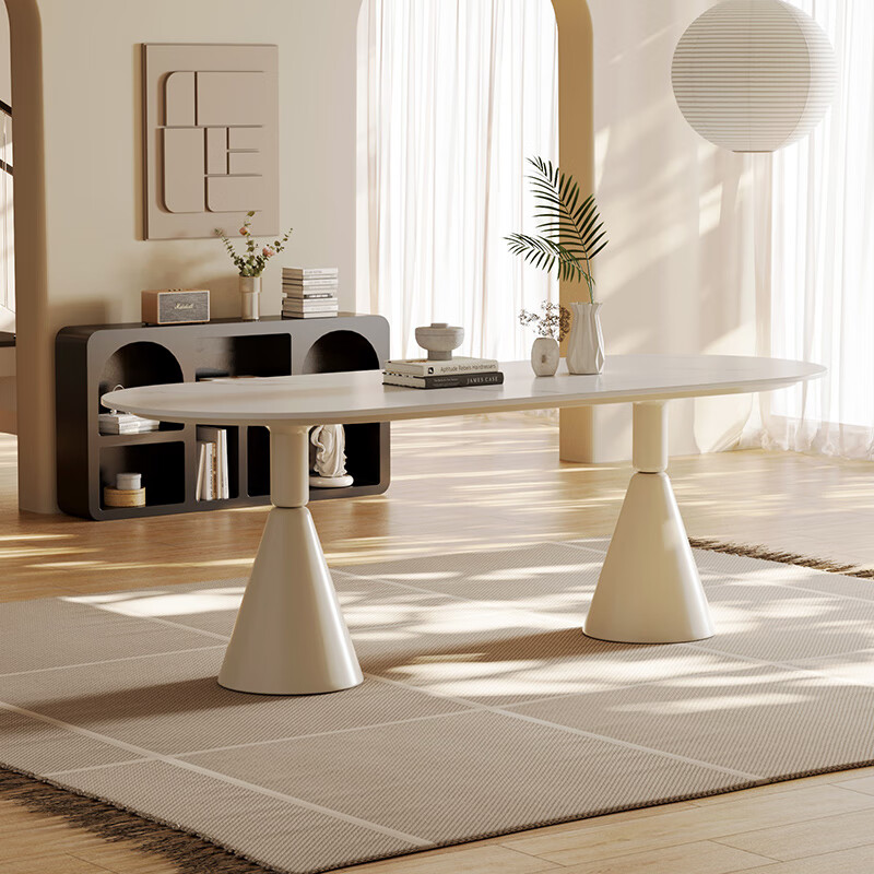 耶特奶油风岩板餐桌新款室内家用小户型网红简约餐厅饭桌全套桌椅组合