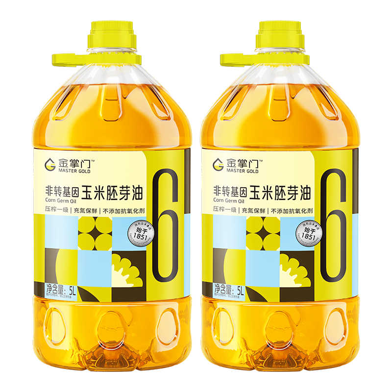 金掌门路易达孚食用油 非转基因压榨一级 玉米胚芽油5L 少油烟 【家庭装】5L*2桶