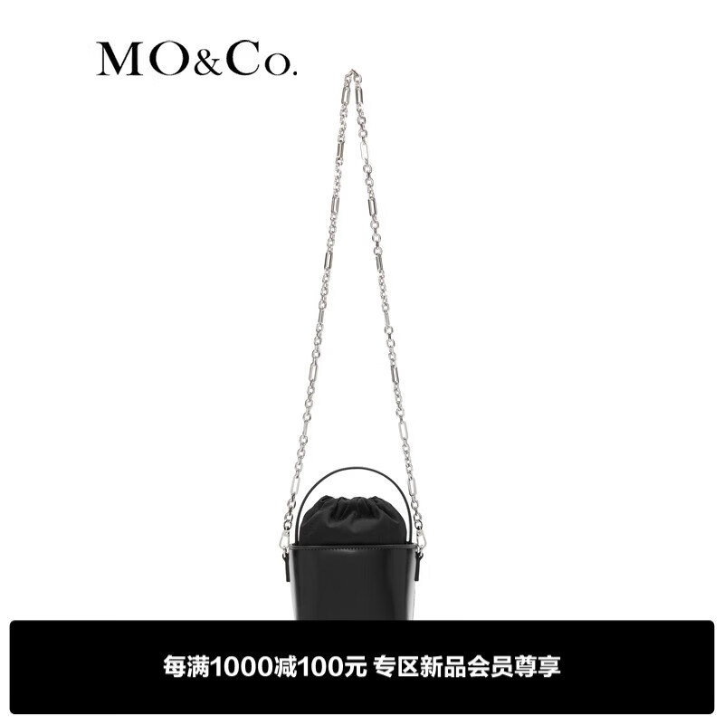 MO&Co.金属链条抽绳方盒包斜挎包单肩包MBC1HBG002 黑色 F
