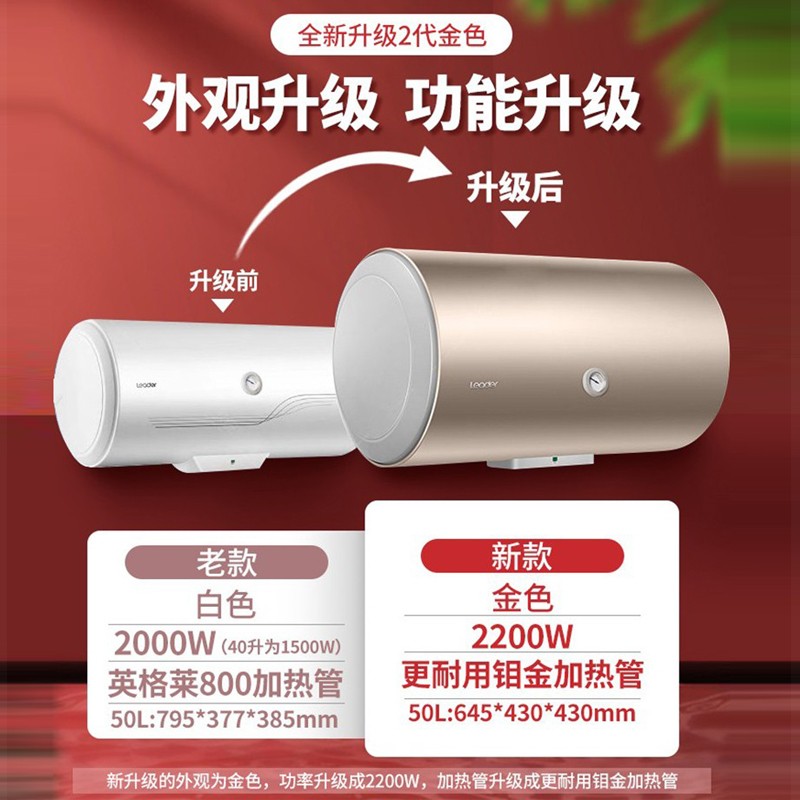 海尔电热水器出品统帅40/50/60升家用节能速热 2200W储水式恒温小型经济耐用安全防电墙 A3 60升【2-3人】二代升级版金色