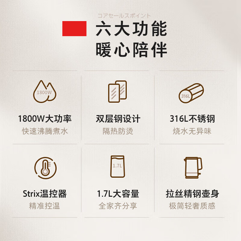 东芝(TOSHIBA)电热水壶烧水壶杯煮水开水壶养生壶恒温饮水机家用大容量防倾倒漏水自动断电双层防烫茶壶政府补贴 1.7L KT-17DRTC