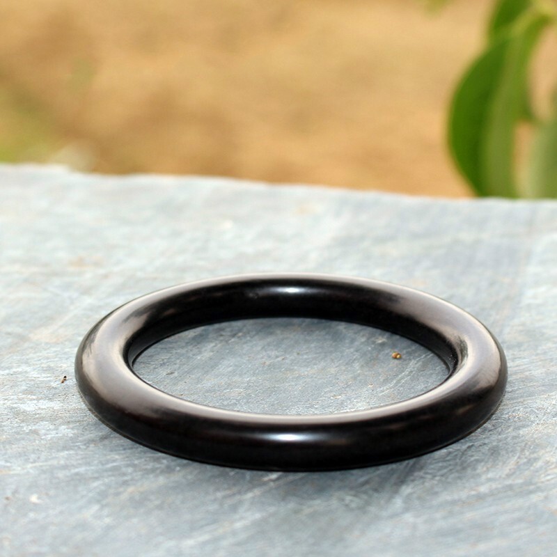 顶盈 新疆天然和田墨玉手镯 圆条女款玉镯 运转镯贵妃镯籽料镯子 送