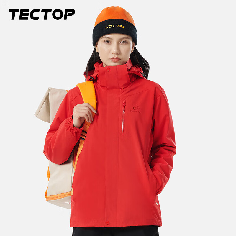 探拓（TECTOP）户外服女抓绒内胆防风防寒滑雪服保暖冲锋衣95134CF女款中国红4XL