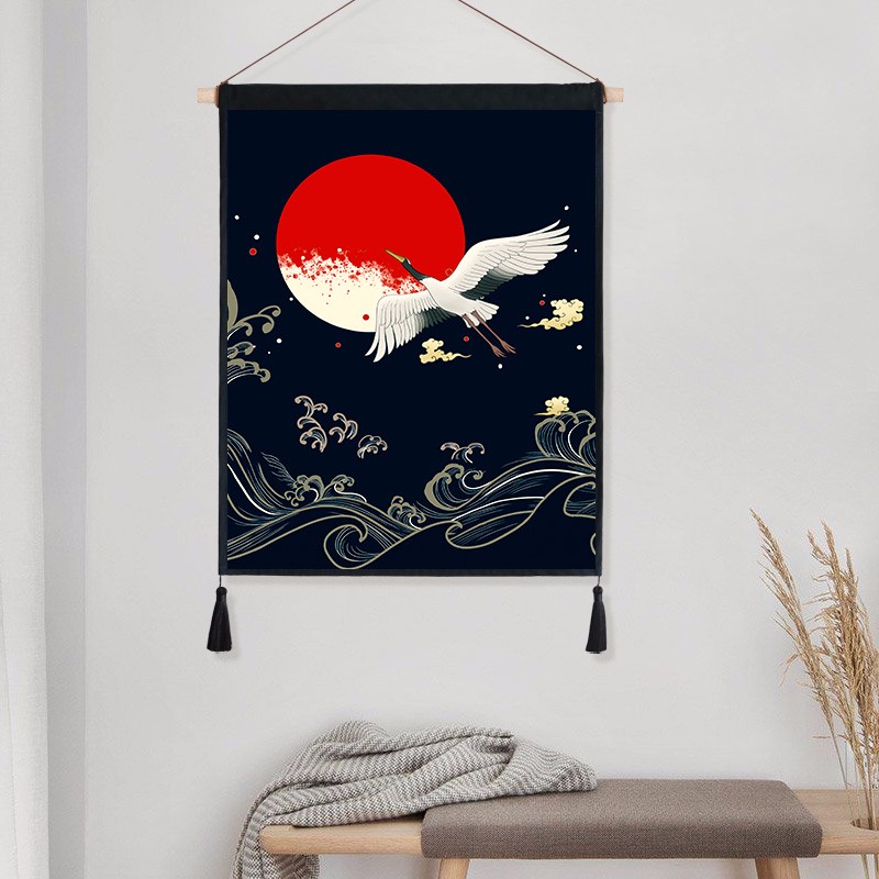 布ins挂布北欧房间床头布挂画遮挡电表箱布艺装饰壁画遮挡画 鹤冲天