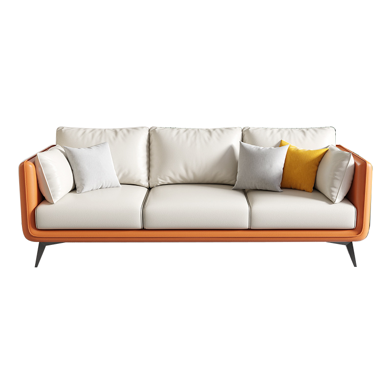 【工来工往】沙发PF客厅小户型实木沙发布艺懒人沙发现代简约沙发椅休闲办公懒人椅科技布沙发8036 8036 橘色拼米白色 三人（随机抱枕）