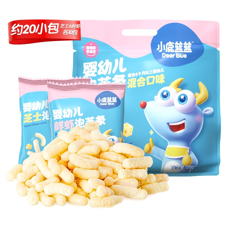 小鹿蓝蓝 婴幼儿泡芙条  宝宝零食儿童零食 混合口味20小包 超值装120g