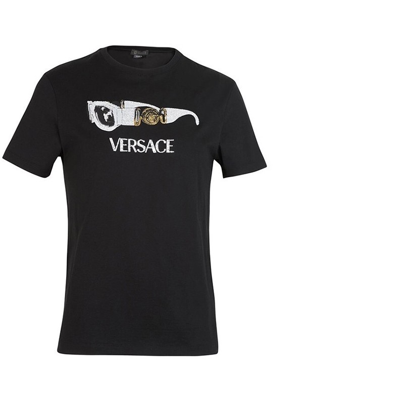 范思哲男装 男士棉质徽标刺绣图案短袖t恤衫a86066 a228806 黑色 xs