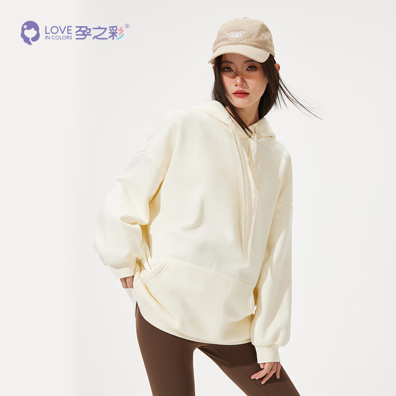孕之彩孕妇上衣秋冬新款时尚加绒保暖卫衣宽松上衣女秋款孕妇装 米色(加绒保暖) L