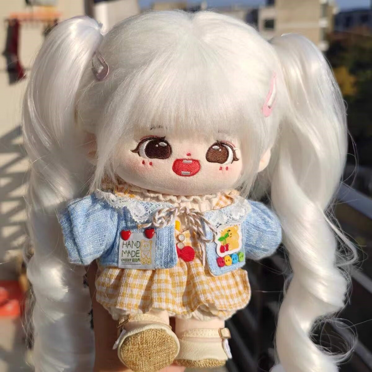 绿野客棉花娃娃假发马尾 棉花娃娃假发20cm头发高温丝双马尾 黑色