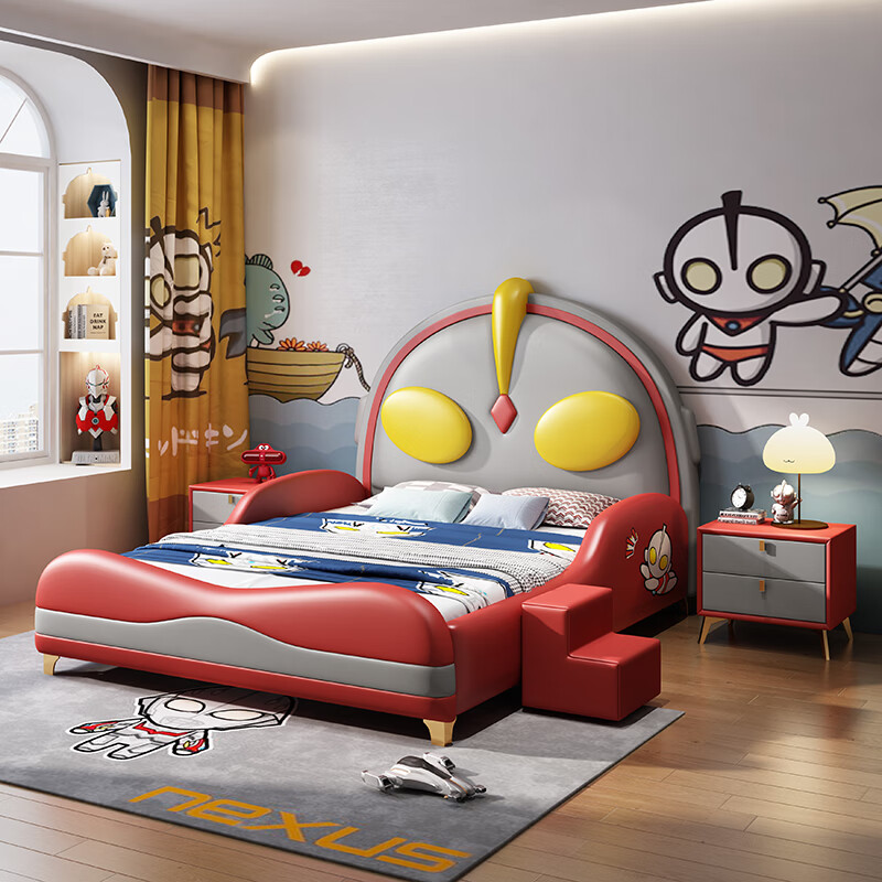 创京懿选儿童主题床男孩单人床卡通奥特曼床实木小床带护栏儿童房具