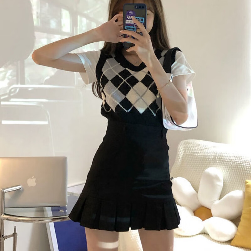 显瘦学院风女装裙潮气质 黑色【带安全】 (有弹力)女潮女潮下半身裙子