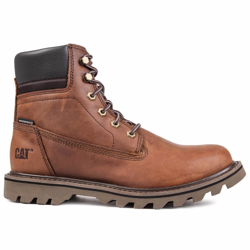 cat高帮男靴 deplete男士经典款皮面保暖防滑耐磨系带休闲鞋 棕色