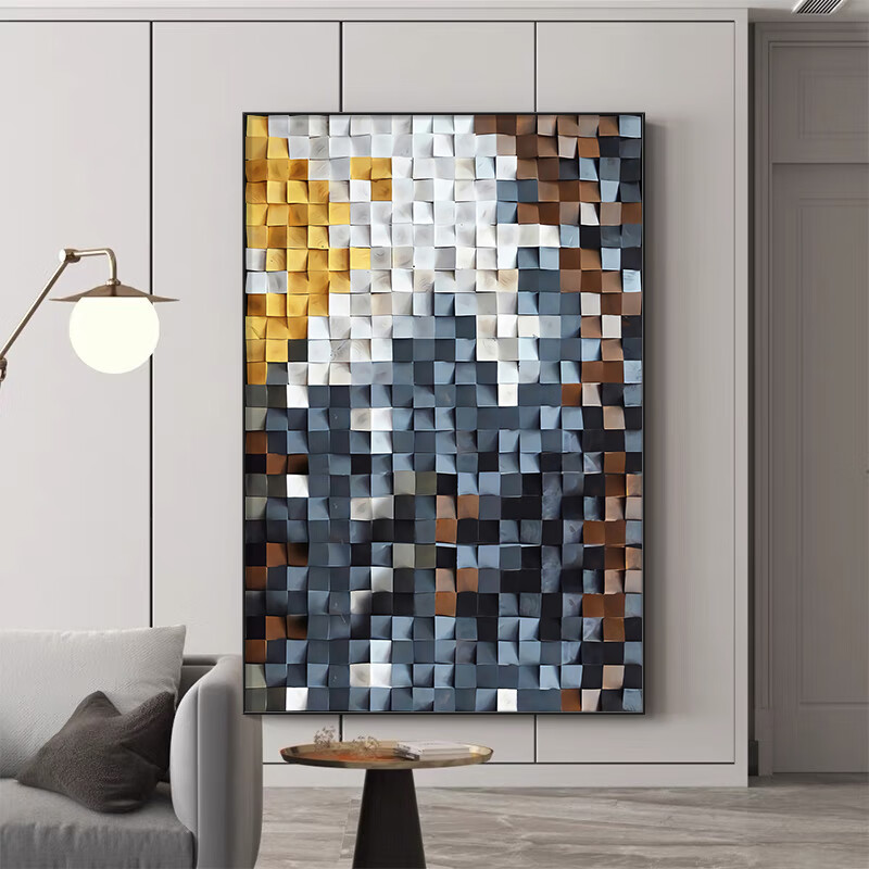 走廊过道轻奢高档抽象马赛克客厅挂画高档设计师软装酒店定制工装画
