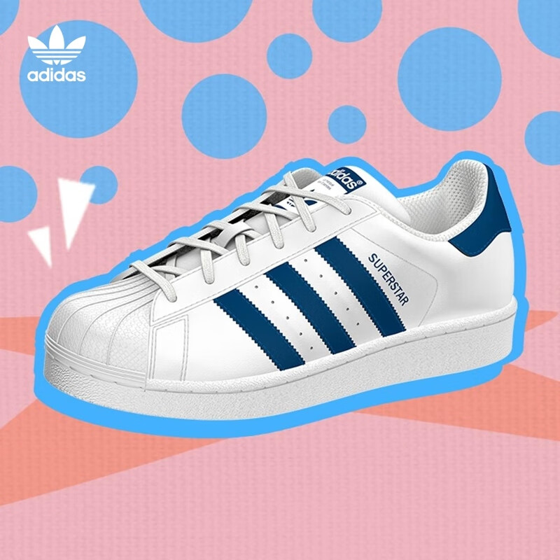 阿迪达斯官网adidas 三叶草SUPERSTAR J大童鞋经典运动鞋F34163 白/深蓝 38(235mm)