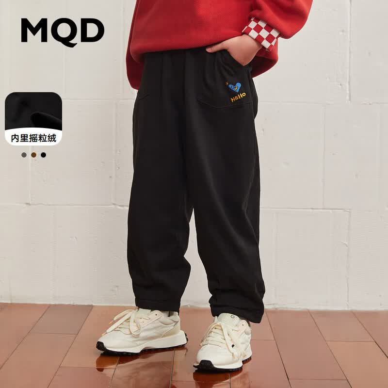 MQD童装男童加绒加厚保暖休闲裤冬装新款儿童摇粒绒宽松老爹裤 黑色 150怎么样,好用不?