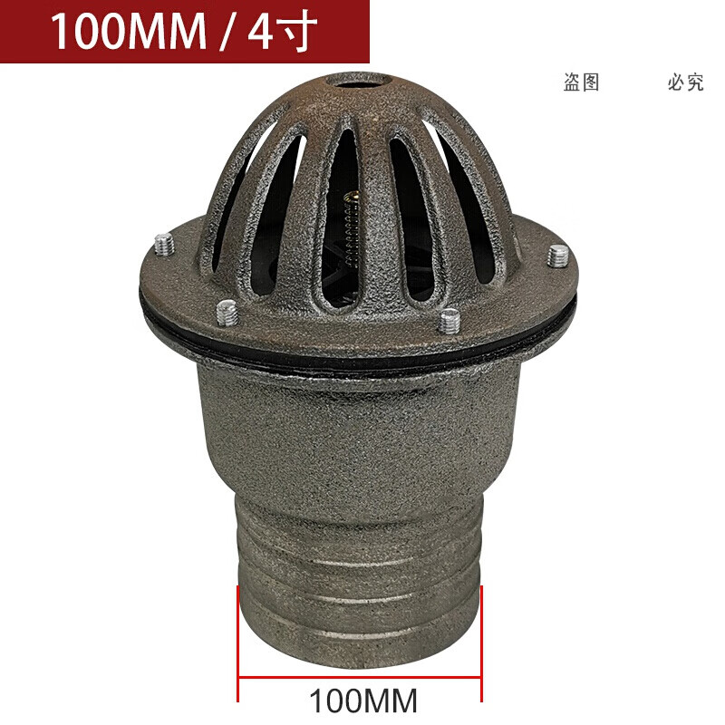 水泵止回阀加厚铸铁铁底阀汽油机抽水泵柴油机过滤龙头莲蓬头 4寸100