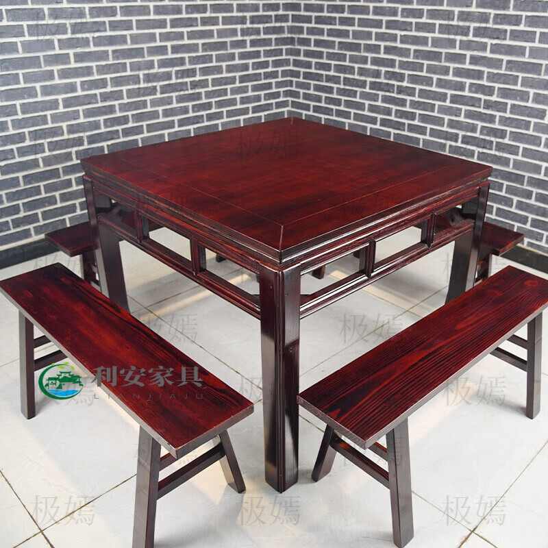 四方桌子实木 餐桌椅组合实木新中式仿古食堂 款式1 详细尺寸见详情页