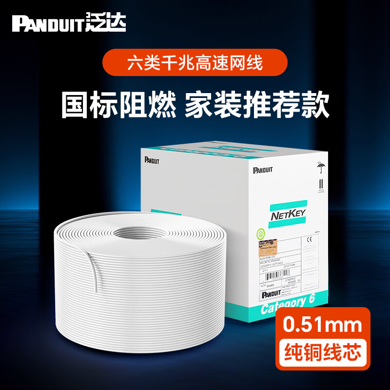 PANDUIT 泛达六类千兆网线POE监控双绞线纯无氧铜非屏蔽家装CAT6类白色网线 【家装性价比款】白色305米