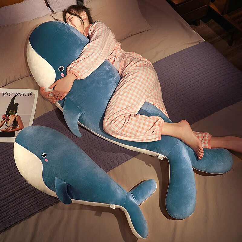 捉趣（ZHUOQU）海豚抱枕公仔鲸鱼毛绒玩具女生布娃娃睡觉抱长条玩偶女孩生日礼物 深蓝色 100厘米【拉链拆洗】