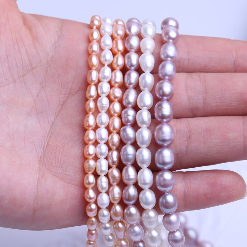 裴姣 淡水珍珠项链米形散珠子带孔半成品材料自己diy手工手链饰品