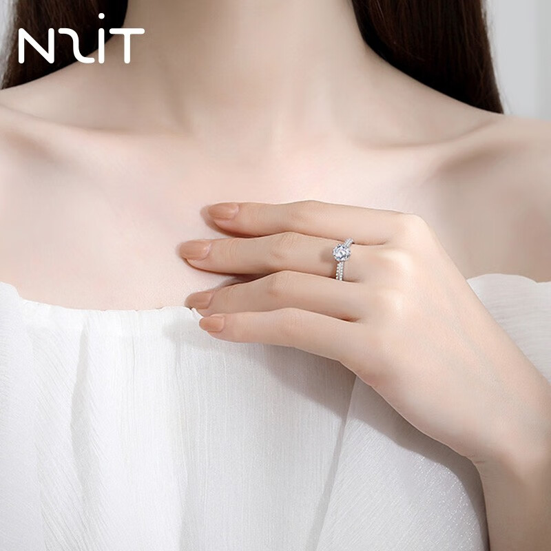 N2it六爪开口莫桑石戒指半壁江山约1克拉S925银活口可调节可选XP 半壁江山约1克拉莫桑钻戒