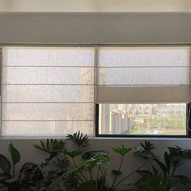 日式亚麻风格罗马帘升降帘茶室卷帘简约不透人定制民宿折l 棉麻色透人