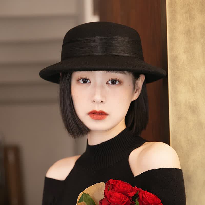玛芮百利（Mauro Poli）新款黑色礼帽女秋冬英伦复古平檐羊毛呢毡帽法式时尚百搭帽子女冬 黑色 可调节M(55-58cm)使用感如何?