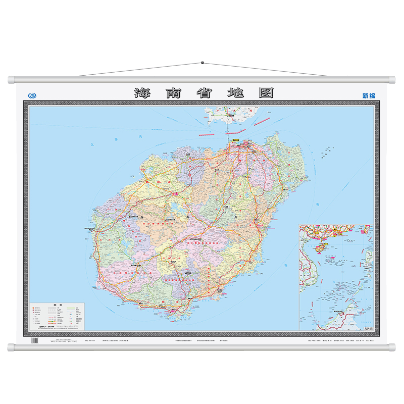 海南省地图挂图1.5米x1.1米覆膜挂图挂杆挂绳挂图含郊区县 出行办公居家挂图 海南挂图