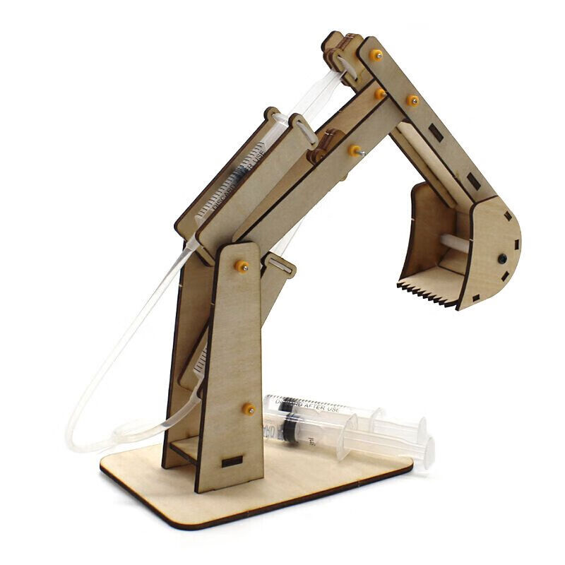 定制木质液压挖掘机模型儿童玩具木质手工材料科学实验小制作圣诞节