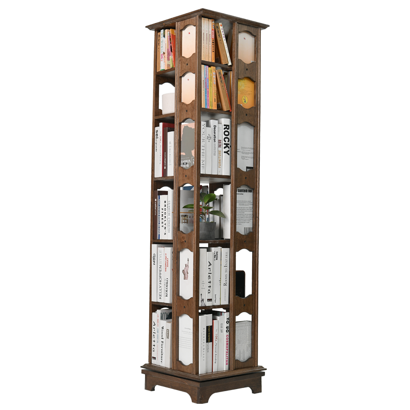 隆上隆 实木旋转书架落地360度多层置物架收纳架 加宽六层胡桃色