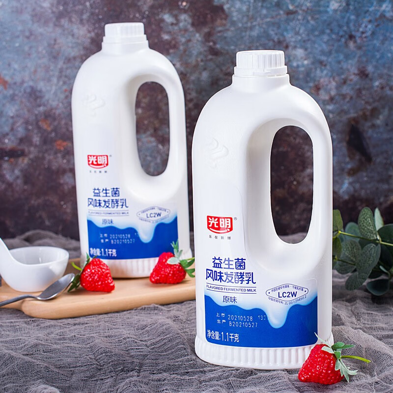 光明 原味大桶益生菌酸奶1.1KG/桶营养风味发酵乳低温酸牛奶 原味大桶1.1KG*2桶